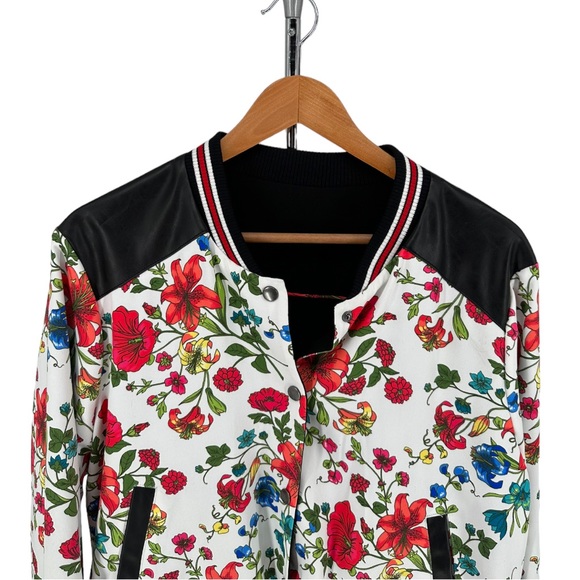 Olivia Culpo x Le Tote Reversible Bomber Jacket Floral Print Faux Leather size L - Picture 3 of 16